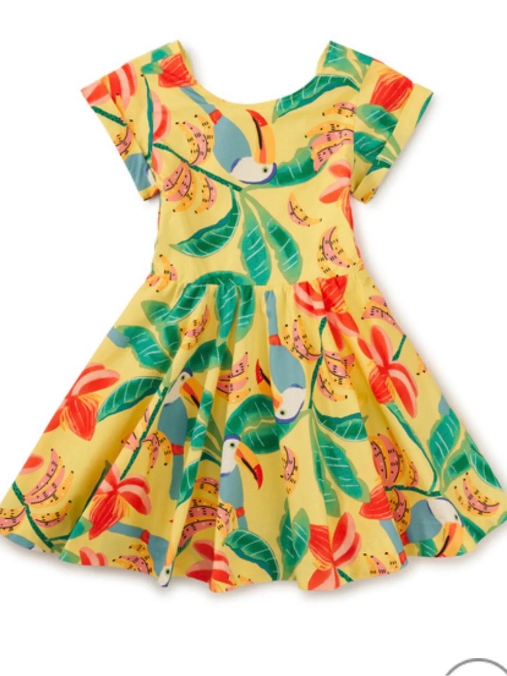 Tea Collection Tropical Floral Yellow Twirl Dress with Peek-a-boo Back - Picture 3 of 8